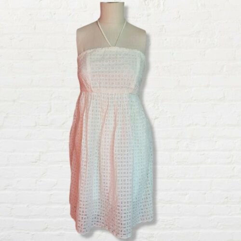 HD IN PARIS Anthropologie White Eyelet Ivory Strapless Tube Dress POCKETS Sz 2P